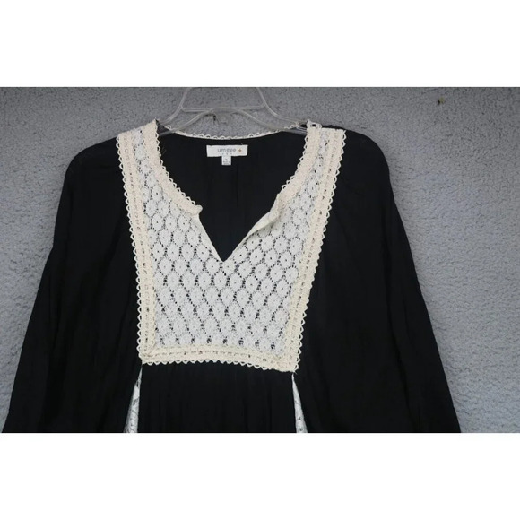 Umgee Black & Ivory Lace Semi-Sheer A-Line Dress-Size XL-Asymmetrical Hemline - Picture 2 of 9